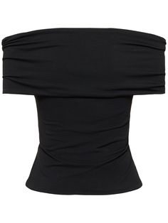 Off-the-shoulder neckline. Model is wearing a size38 Black Tops Aesthetic, Black Off The Shoulder Top, Versace Brand, Black Off Shoulder, Evening Tops, Magda Butrym, Blouse Price, Off The Shoulder Top, Off Shoulder Tops