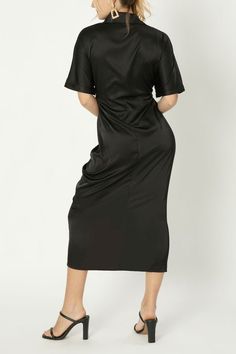 Elevate your style with our exquisite Satin Shirt Dress featuring a chic front knot. This midi-length masterpiece combines classic elegance with modern flair, perfect for both day and evening occasions. The luxurious satin fabric drapes beautifully, creating a flattering silhouette that's both comfortable and sophisticated. Key Features: Lustrous satin finish for a glamorous look Unique front knot and tie detail for added interest Versatile shirt collar neckline Relaxed fit for effortless comfor Wrap Dress Pattern, Satin Wrap Dress, Dress Drape, Usa Dresses, Dress Satin, Gold Dress, Sheer Fabrics, Solid Pattern, Shirt Collar