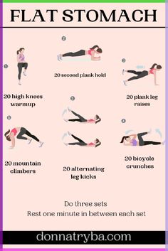 a poster showing how to do the flat stomach with different exercises for women and men