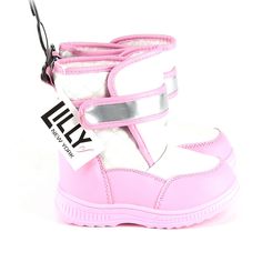 Keep Your Little Cutie's Toes Warm And Cozy When They Head Outside With These Pink And White Velcro Boots White Non-slip Winter Boots, Non-slip White Winter Boots, White Non-slip Round Toe Boots, White Non-slip Closed Toe Boots, Cute White Closed Toe Boots, Toddler Cowboy Boots, Kids Hiking Boots, Pink Ugg Boots