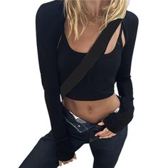 Shrug Crop Top for Women Aesthetic Black Long Sleeve Cardigan T Shirt Y2k Grunge Clothes Basic Party Streetwear Casual Long Sleeve Crop Top For Club, Cropped Y2k Tops For Fall, Fall Cropped Y2k Tops, Y2k Style Tops For Winter Night Out, Y2k Tops For Night Out In Winter, Y2k Winter Tops For Night Out, Y2k Long Sleeve Crop Top For Party, Y2k Style Fall Party Crop Top, Y2k Style Party Crop Top For Fall