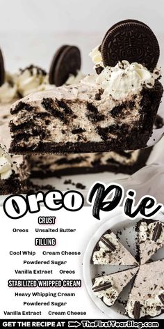 an advertisement for oreo pie with cookies and cream