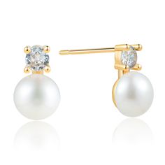 PRICES MAY VARY. ELEGANT AND LUXURY DESIGN: These pearl stud earrings combine flawless white pearls with sparkling zirconia Diamond, 14k gold plated. This dainty sophisticated design adds a touch of luxury to your look, making ears comfortable and perfect for any occasion. EASY FOR SENSITIVE EARS: These stud earrings are crafted with lustrous freshwater cultured button pearls, AAAA zirconia, and a 925 sterling silver post, these pearl earrings are hypoallergenic and durable. lead and nickel free Button Pearl Earrings, Diamond Top, Gold Pearl Earrings, Bridesmaid Wedding, Stud Earrings For Women, Freshwater Cultured Pearls, Pearl Stud Earrings, Sophisticated Design, Pearl Studs