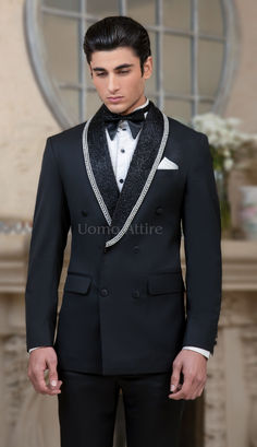 Step into elegance on your big day with our custom-made jet black double-breasted tuxedo, designed exclusively for grooms who value style and sophistication. Featuring a stunning black embellished traditional shawl lapel, this masterpiece from Uomo Attire ensures you'll look unforgettable as you say 'I do.' ✨💍
#CraftedForElegance #uomoattire 

#CustomTuxedo #DoubleBreastedTuxedo #WeddingStyle #GroomFashion #TuxedoDesign #ElegantMenswear #UomoAttire #GroomAttire #BlackTuxedo #WeddingInspiration #MenInStyle #a#TailoredTuxedo #MensWeddingWear #sophisticatedstyles