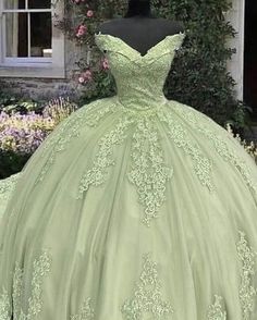 Sage Green Quinceanera Dresses Applique Off Shoulder Sweet 16 Dress Quinceñera Dresses Sage Green, Sage Green Dress Prom, Light Green Quince Dress, Light Green Quinceanera Dresses, Sage Green Quinceanera Dresses, Green Quince Dress, Sage Green Dresses, Green Quinceanera Theme, Aramex Delivery