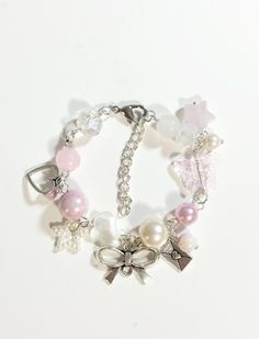 adjustable 7" Bracelets Coquette, Coquette Bracelet, Coquette Diy, Pink Charms, Cute Kawaii Outfits, Stylish Jewelry Accessories, Coquette Jewelry, Coquette Clothes, Girly Bracelets