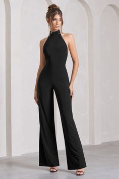 Introducing the staple of the season. Marcy. This versatile black jumpsuit has been crafted in our signature stretch jersey and offers a self-tie halter neckline. open-back feature and flattering wide legs. Designed to see you through every occasion. Marcy is a formal wardrobe must-have. Features - Premium stretch jersey - Halter neckline- Self tie collar- Sleeveless - Open back - Wide leg Sizing & Fit Model is 5'8" and wears US size 4 / UK size 8 Product Information Designed exclusively by Club Club L London, Tie Collar, Strapless Bandeau, Glamorous Dresses, Sequin Maxi Dress, Black Halter, Good Stretches, Wide Legs, Halter Neckline