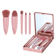 PRICES MAY VARY. 😍Travel Makeup Brush Set:1 set inclues 5 brushes, includes eyeshadow, powder, shade, lip and blush brushes. Can meet your eyeshadow, powder, blush, eyebrow makeup requirement. Allow you to achieve flawless, professional-looking makeup application every time. With mirror case together, can keep your brush safe and convienent to take when traveling. 😍 High-Quality Material: Each brush in the set is crafted with precision and made from high-quality materials. The handle is durabl Travel Size Makeup Brushes, Travel Makeup Kit, Make Up Kits, Cheap Makeup Brushes, Travel Makeup Brushes, Makeup Brush Kit, Cheap Makeup, Mini Makeup, Brush Kit