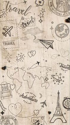 the back side of a piece of paper with various travel symbols on it