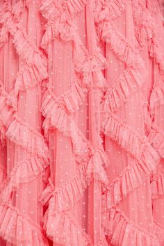 Genevieve Ruffle Gown – Coral | Needle & Thread Glamorous Tulle Gown With Ruffles, Glamorous Pink Ruffled Gown, Glamorous Pink Gown With Ruffles, Feminine Ruffled Gown For Gala, 1930s Hollywood Glamour, 1930s Hollywood, Brown Packaging, Rose Gown, Ruffle Gown