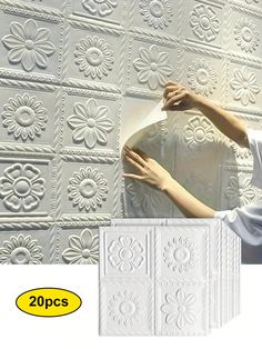 20pcs 3D Wall Tile Stickers 13.77in Foam Self-Adhesive Anti-Collision Wallpapers Waterproof Moisture-Resistant Ceiling Decals Easy To Apply & Peel Off Cleanable & Cuttable For Kitchen Living Room Bathroom Hallway Decor Multicolor    PVC Geometric 3D Wall Panels   Home Decor, size features are:Bust: ,Length: ,Sleeve Length: Peel And Stick Ceiling Ideas, Ceiling Decals, Happiness Wall Art, Wall Tile Stickers, Pvc Ceiling Tiles, Self Adhesive Wall Tiles, Mural 3d, 3d Wall Tiles, Geometric 3d