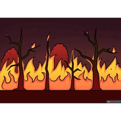 How to Draw a Forest Fire Fire Tree Art, Forest Fire Drawing, House On Fire Drawing, How To Draw Fire, Forest Drawing Easy, Grass Drawing, Landscape Drawing Tutorial, Fire Drawing, Forest Drawing