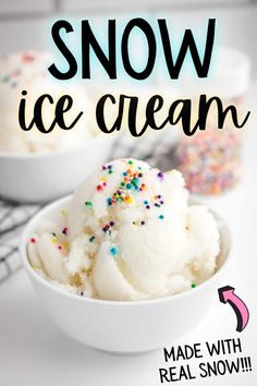 two white bowls filled with ice cream and sprinkles on top of a table