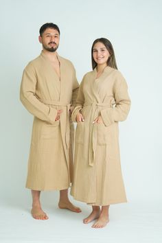 This 100% cotton robe is made of 4 layered muslin fabric.You can use it as a soft bathrobe, comfortable dressing gown or give as a gift for her,men,wedding couple and birthday.🎁 *These 100% cotton robes are made of 4 layered muslin fabric.Lightweight pure cotton fabric allows for airflow.This breathability helps keep your body comfortable. It does not sweat.  *Special weaving technique makes this bedspread wrinkled an fluffy so it is soft. *Absorbes water easily and dries quickly *Skin friendly Long Sleeve Cotton Robe For Hospital, Beige Long-sleeved Cotton Kimono, Long Sleeve Beige Cotton Kimono, Beige Long Sleeve Cotton Kimono, Beige Cotton Robe For Daywear, Beige Cotton Long Sleeve Robe, Beige Long Sleeve Cotton Robe, Long Cotton Sleep Robe, Traditional Cotton Robe For Home