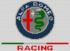 a cross stitched logo with the word racing on it's front and side