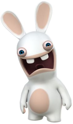 a cartoon character with big ears and blue eyes, standing in front of a white background