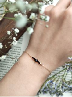 🖤 Dainty Black Tourmaline Bracelet in 14K Gold Filled, Rose Gold Filled, Sterling Silver Layering Bracelet, Empath Protection Bracelet 🖤 • Handmade with genuine Black Tourmaline gemstone beads. Very delicate & minimalist bracelet that will match any style, make a perfect gift & a treat for yourself ✨ 🖤 Black tourmaline is a powerful protective stone that repels negative energies from people or space, creating healthy boundaries and balancing overall vibrations for the wearer. It will cleanse, Dainty Black Bracelet Jewelry, Elegant Black Hypoallergenic Beaded Bracelets, Elegant Black Hypoallergenic Bracelets, Dainty Black Bracelet For Gift, Elegant Handmade Black Chain Bracelet, Dainty Handmade Bracelets For Formal Occasions, Handmade Dainty Bracelets For Formal Occasions, Dainty Handmade Formal Bracelets, Black Tourmaline Bracelet