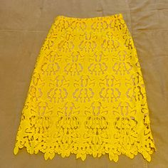 Never Used. Runs A Bit Big. Lined Most Part, And See Through Lace Starting From Knee Down, Depending On How Tall You Are. I’m 5’2”. No Stretch Yellow Midi Skirt For Party, Elegant Yellow Mini Skirt For Spring, Casual Yellow Mini Skirt For Party, Elegant Yellow Pencil Skirt, Yellow Pencil Skirt For Spring, Elegant Yellow Mini Skirt For Summer, Party Mini Skirt In Yellow With Lining, Yellow Pencil Mini Skirt For Summer, Yellow Pencil Skirt For Summer