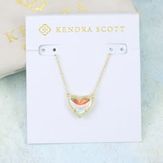 New Kendra Scott Ari Heart Necklace We Will Accept Reasonable Offer, But No Offer Will Be Accepted For Bundle Deals, All Bundles Will Have 15% Discount Apply Automatically. - Dichroic Glass - Gold Plated - Pendant Approx. 0.5” X 0.57” - 15” L Chain With 2” L Extender - Lobster Closure Will Come With Holder & Dust Bag Kendra Scott Gold Heart Necklace, Layering Kendra Scott Necklaces, Kendra Scott Necklace Elisa, Jewelry Kendra Scott, Preppy Jewelry, Dichroic Glass Pendant, Kendra Scott Necklace, Pendant Necklace Gold, Jewelry Accessories Ideas