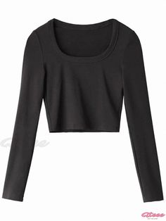 Qteee - Slim-fit Solid Color Long-sleeved Base Shirt Top Basic Long Sleeve Shirt, Layer Shirt, Tailored Shorts, Puff Sleeve Blouse, Basic Shirts, Shirt For Women, Base Layer, Workout Clothes, Top Shirt