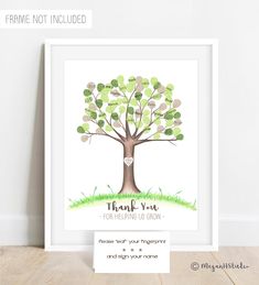 a family tree with the words thank you for helping us grow in green and white