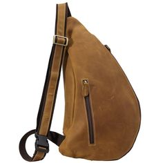 Genuine Cowhide Leather Cross Body Sling Bag Outdoor Brown Chest Bag With Zipper Closure, Outdoor Brown Chest Bag With Zipper, Outdoor Large Capacity Brown Chest Bag, Practical Large Capacity Shoulder Bag For Outdoor Activities, Brown Crossbody Chest Bag For Outdoor, Brown Chest Bag With Zipper Pocket For Outdoor, Brown Chest Bag With Zipper For Outdoor, Brown Shoulder Bag With Zipper For Outdoor, Crossbody Backpack With Zipper For Outdoor Activities