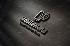 the mobile world logo is shown on a black background with silver letters and a globe