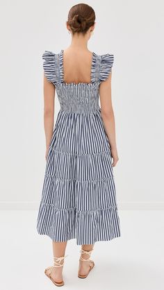 Hill House Home The Ellie Nap Dress | Shopbop House On A Hill, Tier Skirt, Navy Stripes, Ruffle Hem, Flutter Sleeve, Stripes Pattern, Top Brands, Bodice, Two Piece