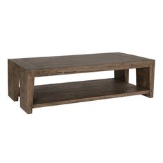 the coffee table is made out of wood and has two shelves on each side,