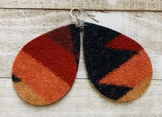 Beautiful wool earrings made with genuine Pendleton(R) fabric. handmade in Oregon. Several patterns to choose from, all are unique. Each piece has been treated so there is no fraying or weighing down of the wool. Super light weight. Back is reverse weave. Wool Earrings, Cute Country Outfits, Southwest Jewelry, Cute N Country, Pendleton Wool, Country Outfits, Jewelry Earrings Dangle, Oregon, Dangle Drop Earrings