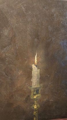 a painting with a lit candle in it