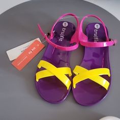 Brand New. No Box. Trufit Fashion Jelly Sandals. Buckle Strap Side Closure. Bright Neon Colors. Comfortable Flats. Size: 6 (37) Trendy Yellow Jelly Sandals For Vacation, Fun Yellow Synthetic Sandals, Yellow Jelly Sandals For Summer, Yellow Flat Jelly Sandals For Summer, Yellow Open Toe Jelly Sandals For Summer, Yellow Flat Jelly Sandals For Beach, Yellow Jelly Sandals For Beach In Spring, Spring Yellow Jelly Sandals For The Beach, Spring Yellow Jelly Sandals For Beach