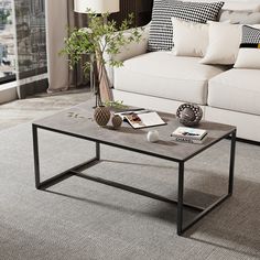 a living room scene with focus on the coffee table