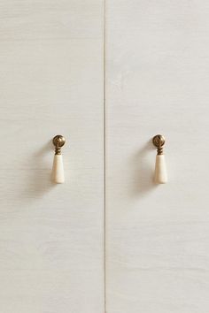 two white doors with brass handles and knobs