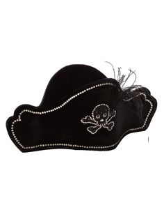 Rule the high seas with the Walk The Plank Hat. This velvet pirate hat is adorned with a skull motif, hand-applied sequins, beads, and a diamante outline, adds a touch of piratical elegance. Feathers complete the look with flair. Shipping and Returns This product can be returned/exchanged within 20 days of receiving the item. All orders are dispatched from our Sydney, Australia warehouse. SHIPPING EST. TIMEFRAME FREE FOR ORDERS OVER International: DHL EXPRESS 3-5 Business days $350 Domestic: Aus Black Pirate Hat For Festival, Adjustable Pirate Hat For Party, Adjustable Pirate Party Hats And Headpieces, Pirate Costume Hats And Headpieces For Halloween, Black Pirate Costume Hat For Festival, Black Pirate Hat For Party, Card Costume, Walk The Plank, Tator Tots