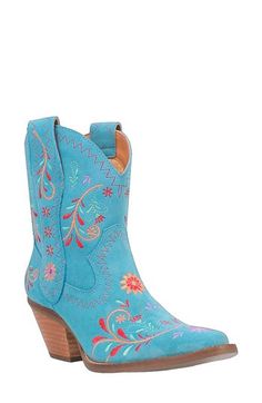 Add a dose of Western flair to your footwear collection with a leather cowboy boot boasting vibrant floral embroidery and a sharply notched topline. A thick block heel and cushioned footbed make them perfect for a night of line dancing. Cushioning: absorbs impact and distributes weight for consistent, buoyant comfort under each step 2 1/2" heel 8" shaft Pull-on style Cushioned insole Leather upper/textile lining/synthetic sole Imported Vintage Cowboy Boots, Western Boots Women, Vintage Cowboy, Leather Cowboy Boots, Western Boot, Line Dancing, Cowboy Boot, Footwear Collection, Western Boots