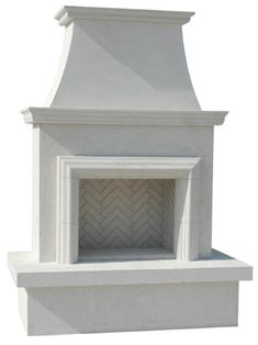 a white fireplace with a herringbone pattern on the top and bottom, against a white background