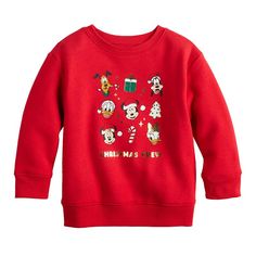 Give her wardrobe a festive refresh with this girls' Mickey Mouse and friends holiday sweatshirt from Jumping Beans. ©Disney Click on this KIDS APPAREL & SHOES GUIDE to find the perfect fit and more! Give her wardrobe a festive refresh with this girls' Mickey Mouse and friends holiday sweatshirt from Jumping Beans. ©Disney Click on this KIDS APPAREL & SHOES GUIDE to find the perfect fit and more! FEATURES Crewneck Long sleeves Mickey Mouse and friends design Fleece constructionFABRIC & CARE Cott Disneyland Christmas Outfit, Red Disney, Friends Graphic, Shoes Guide, Disneyland Christmas, Friends Design, Friends Holiday, Baby Boy Tops, Kids Christmas Outfits