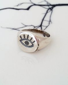 "✤ Sterling silver eye signet ring. ✤ Made of Solid Sterling Silver (925). ✤ The coin is 13X14 mm. ✤ The ring is made to order. If in stock, will ship within 2 days. If not in stock, please allow about 10 days to prepare. ✤ One year warranty ✤ Nickel Free ✤ The ring will be packed in a gift box. ✤ Processing Time is 2-3 business days. I make the jewelry when it's ordered. ✤ Worldwide fast delivery. USA: I ship with NY local USPS \"Priority Mail\"-delivery time 10-19 business days. West Europe: 6 Symbolic Handmade Rings For Everyday, Handmade Symbolic Rings For Everyday Wear, Handmade Vintage Open Signet Ring, Vintage Handmade Open Signet Ring, Vintage Sterling Silver Nickel-free Signet Ring, Nickel-free Vintage Sterling Silver Signet Ring, Handmade Vintage Signet Ring For Promise, Vintage Nickel Free Sterling Silver Signet Ring, Vintage Handmade Signet Ring For Promise