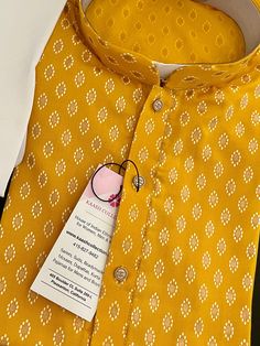 PREMIUM QUALITY COTTON KURTA PAJAMA SET WITH SMALL GOLD COLOR BUTTIS ON KURTA. Super Soft material. Item : Mens Kurta PajamaReady to Wear : YesKurta Color : Turmeric Yellow \ Haldi Color Pocket : YesSleeves : Full Sleeves Disclaimer-For sizing please refer to the Size Chart given in the listing with the pictures. - Please do NOT go by the size of the Kurta that you already have from another maker. All makers have different size Charts. - Size mentioned in the Size chart is the " Kurta measuremen Luxury Yellow Jamawar Kurta, Sunlight Room, Mens Kurta Pajama, Turmeric Yellow, Mens Kurta, Men's Ethnic Wear, Bandhani Saree, Haldi Ceremony, Kurta Pajama