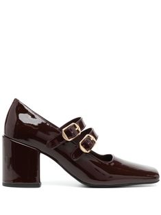 dark red leather patent finish two buckle-strap fastenings 85mm mid block heel square toe branded insole leather lining Shoe Inspo, City Dress, Chanel 2, Iconic Bags, Summer Beach Wear, Flat Boots, Pump Sandals, Ballet Flat Shoes