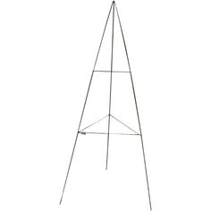 a black and white photo of a metal easel on a white background with the words,