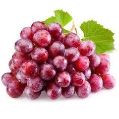 bunch of grapes with green leaves on white background