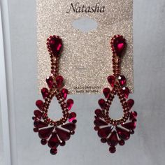 Dangle Pierce Earrings With Red Teardrop Rhinestones By Natasha. New Without Tags. Did Not Removed From Card For Pictures. Measurements 3 Inches Long By 1 Inch At Widest Point. Measurements Are Done Laying Down And Did Not Removed From Card, Are Estimated. # Ad-4 Red Crystal Metal Earrings For Parties, Red Crystal Metal Party Earrings, Red Teardrop Chandelier Earrings As Gift, Red Metal Crystal Party Earrings, Red Teardrop Chandelier Earrings For Formal Occasions, Jeweled Dangle Teardrop Earrings For Party, Red Jeweled Metal Earrings, Party Jeweled Dangle Teardrop Earrings, Red Crystal Drop Earrings