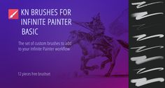 an image of a man on a horse with the words kn brushes for infinite painter basic