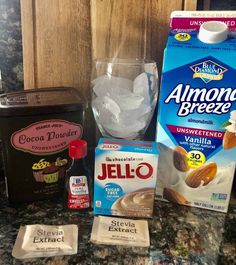 ingredients to make chocolate ice cream sitting on a counter