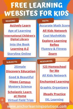 a poster with the words free learning website for kids