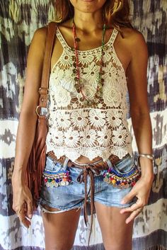 Summer Lace Top, Lace Summer Tops, Off White Wedding Dresses, Moda Hippie, Summer Crop Top, Boho Embroidery, Cute Summer Tops, Blouse Lace, Crochet Summer Tops