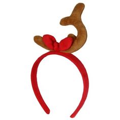 a red headband with a reindeer's antlers on it