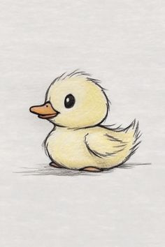 Single Duckling Walking A Animal Drawing, Mini Duck Drawing, Drawing Ideas About Nature, Cute Paintings Of Animals, Ducks Drawing Cute, Cute Drawings Duck, Duck And Ducklings Drawing, Cute Art Drawings Doodles, Cute Easy Cartoon Drawings